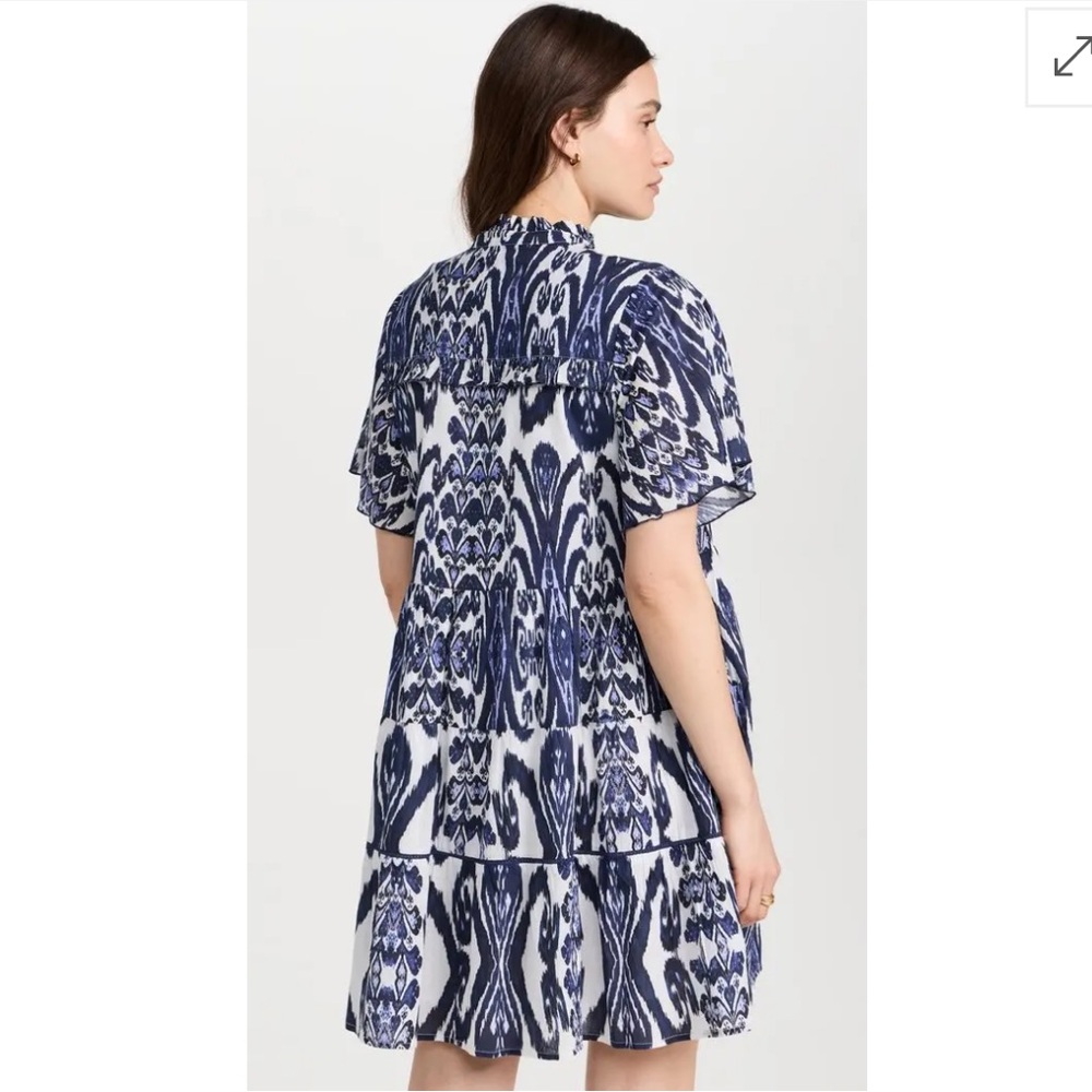 RO'S GARDEN Vibeka Short Dress Blue and White Patterned Women's Dress cotton - Picture 2 of 10